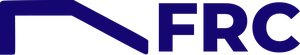 Dark blue stylized letters "FRC" with a geometric, angular line extending over the "F" on a transparent background.